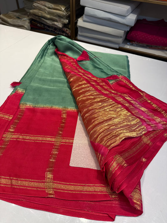 Sea blue with pink Pure modal silk saree