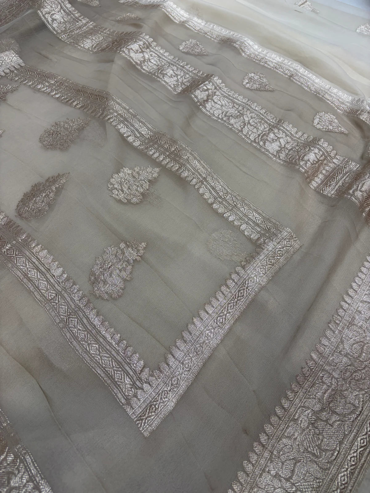 Double border Pure chiffon Banarasi sarees