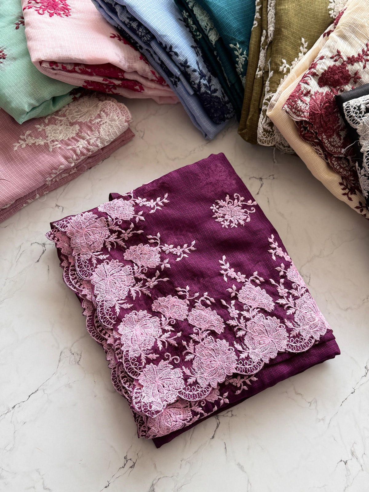 Purple embroidery Kota silk saree