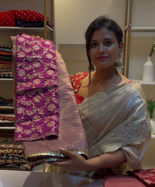 Purple soft crush saree