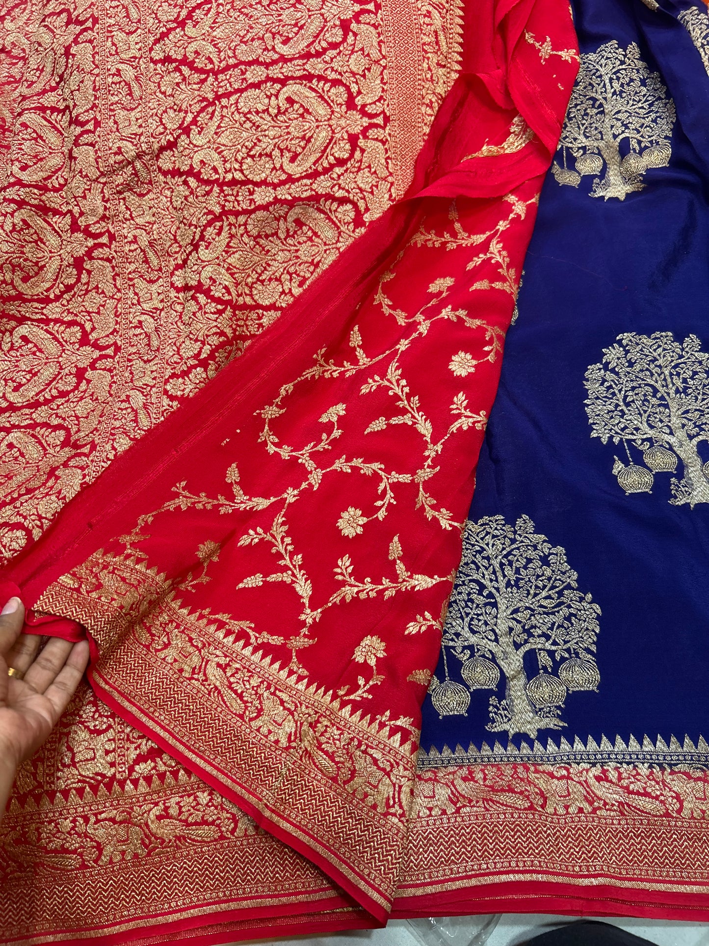 Royal Blue with Red pure crepe Banarasi saree(pure103)