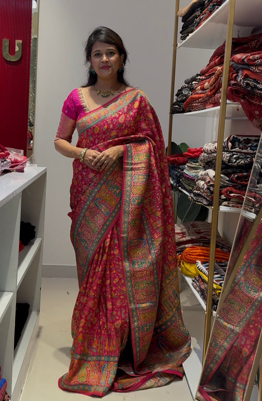 Pink Pure Pashmina Banarasi Saree