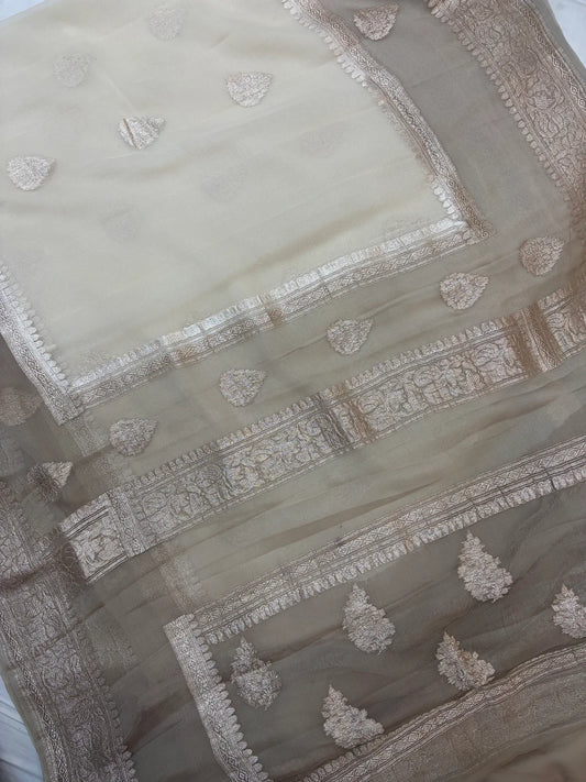 Double border Pure chiffon Banarasi sarees
