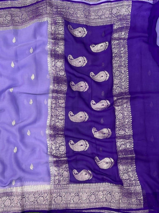 Levendor With Blue Pure chiffon Banarasi sarees