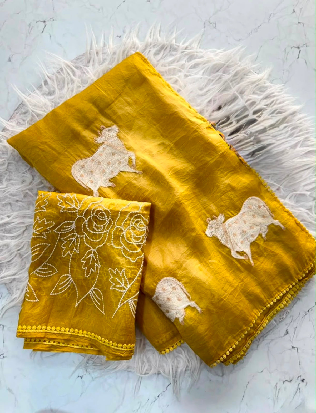 (COW01) Pichwai Embroidered Paper Crush
Silk Saree