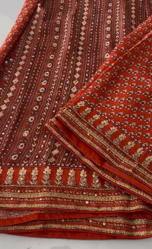 Orange Kareena Kapoor inspired hand work georgette saree