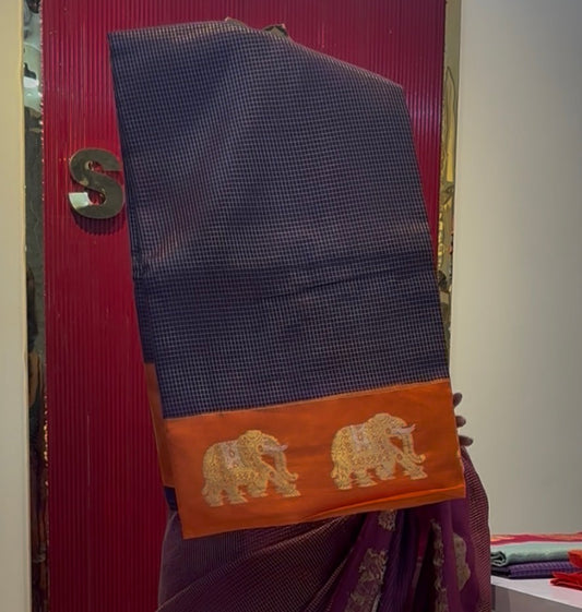 Vintage semi crepe silk saree with elephant butta border