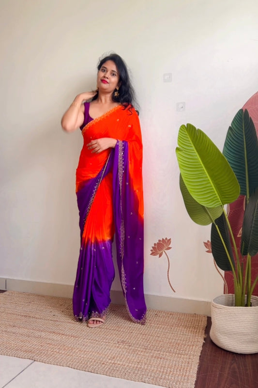 Orange with purple saree