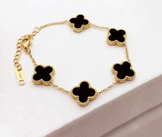 Black Anti Tarnish Clover Bracelet