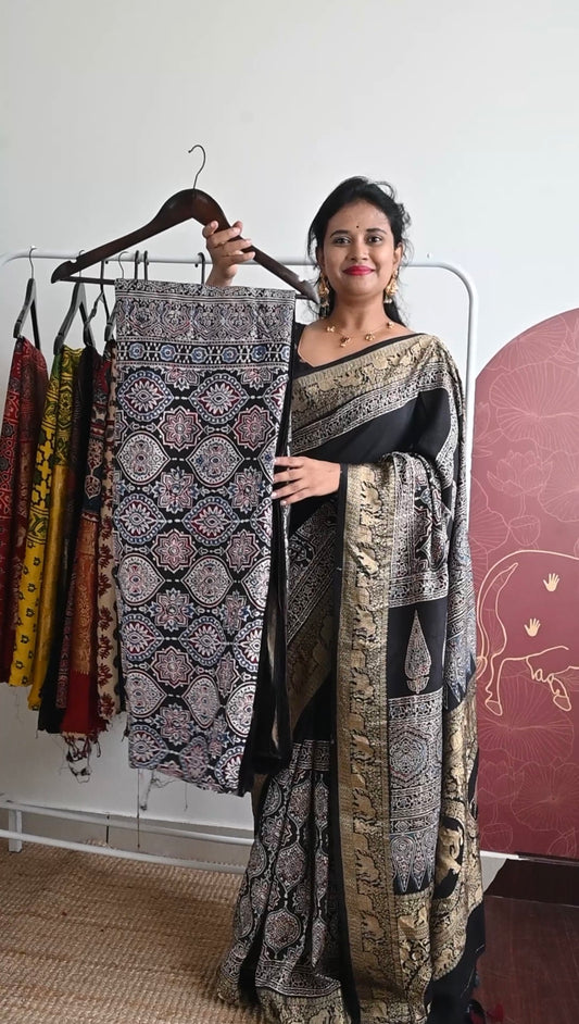 Ajrakh Dola Silk Saree