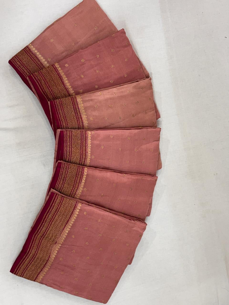 Peach with pink pure crepe Banarasi saree