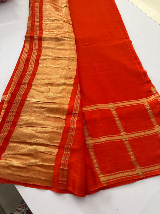 Orange Pure modal silk saree (modalzari)