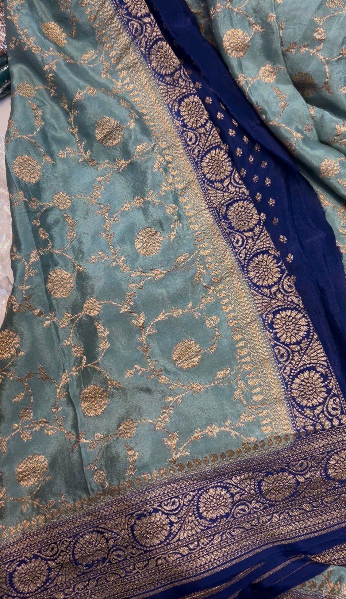 Blue pure crepe Banarasi saree(pure105)