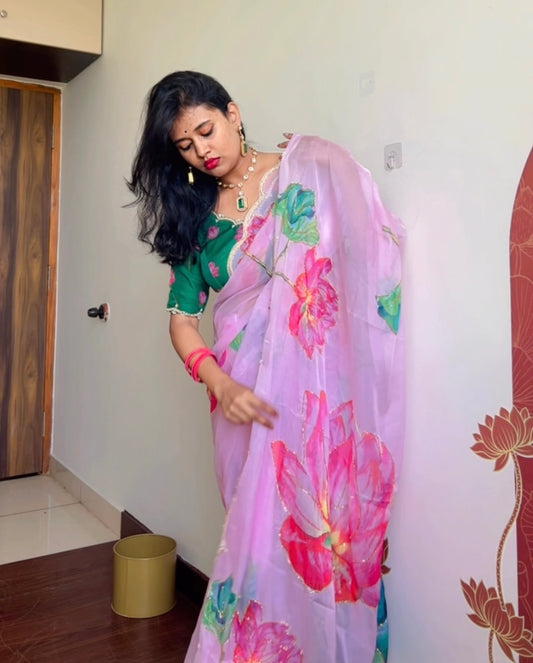 Satin organza saree