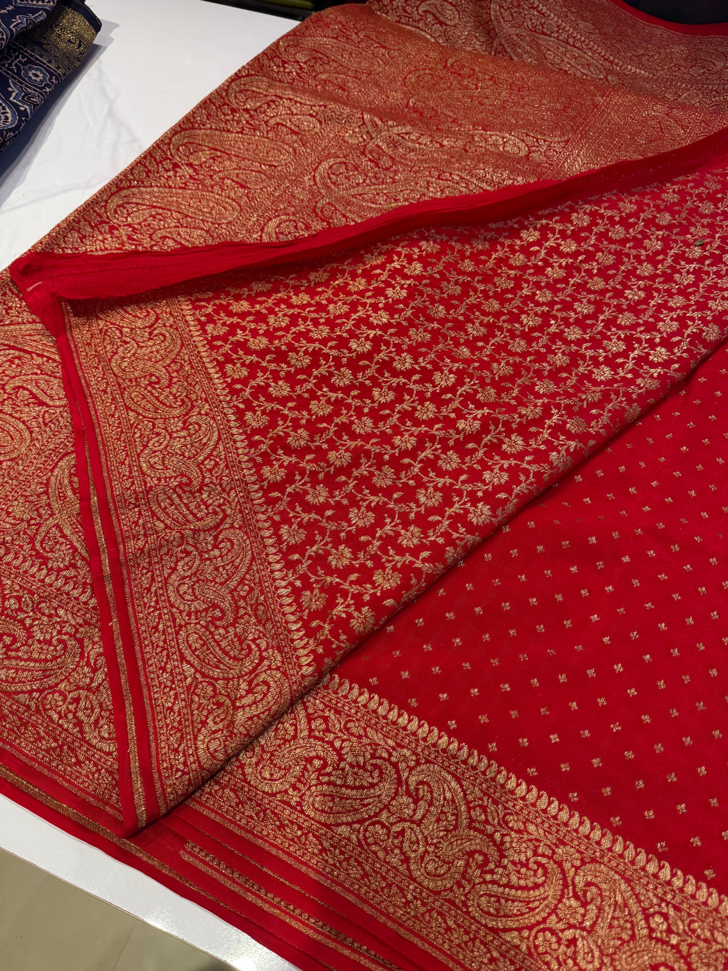 Red pure crepe Banarasi saree(pure110)