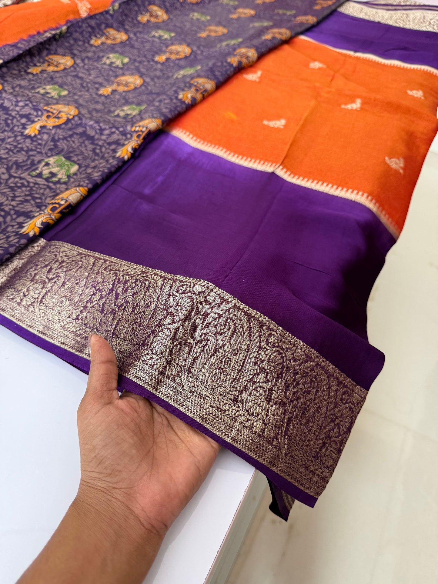 Purple with orange Premium viscose Saree