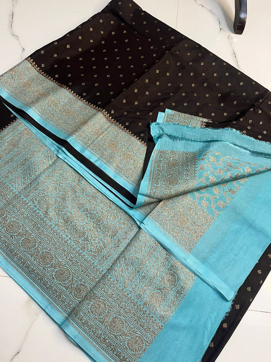 Black With blue Pure Crepe chiffon banarasi saree