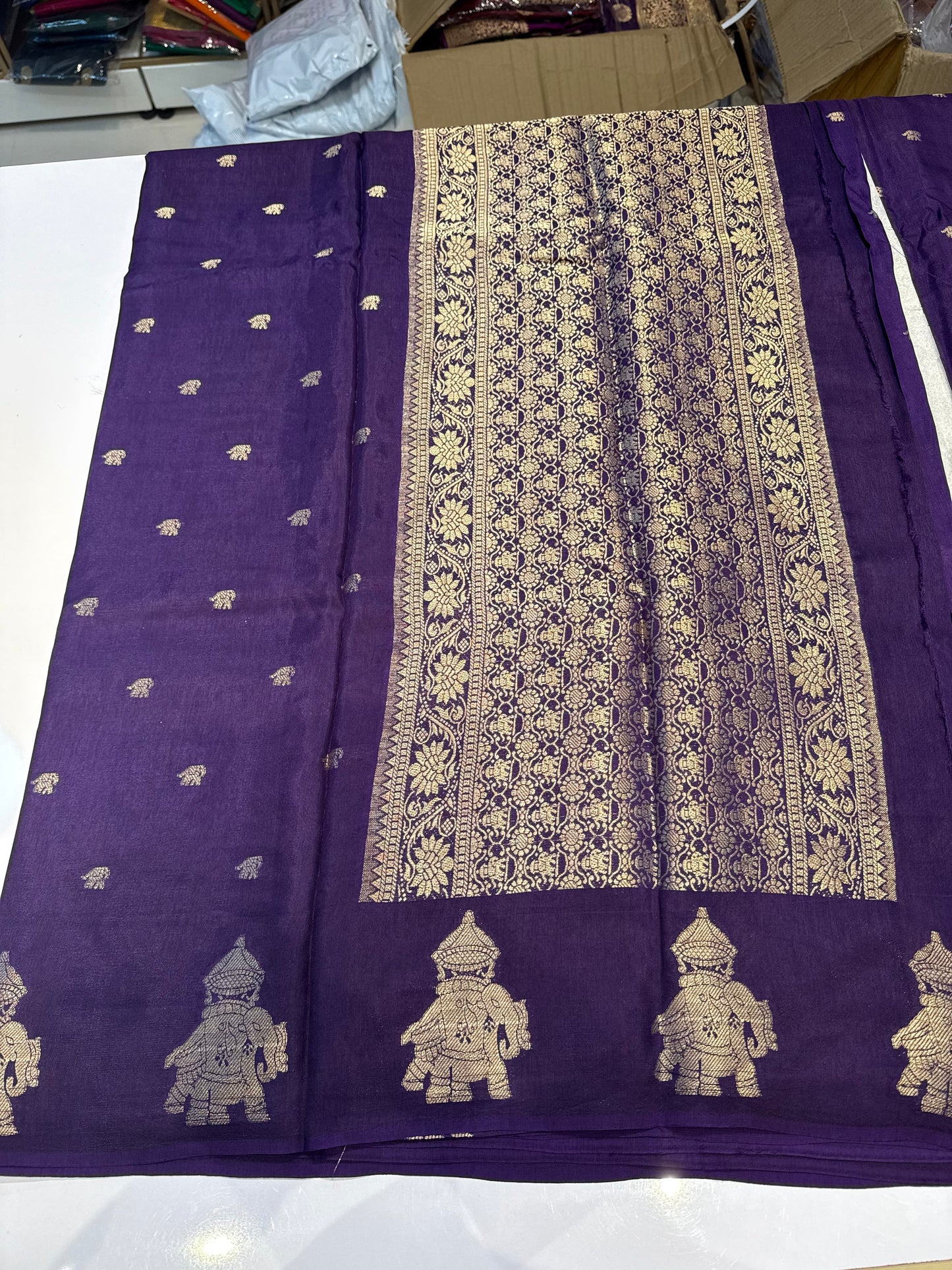 Purple viscose saree with elephant buttas