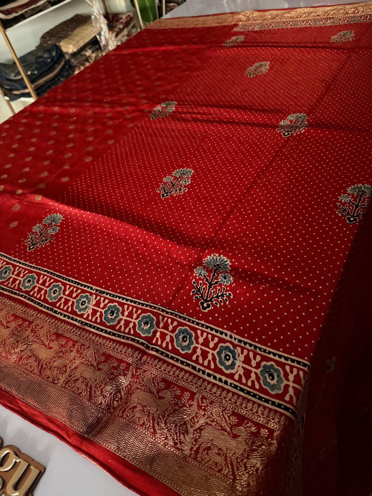 Ajrakh Dola Silk Saree