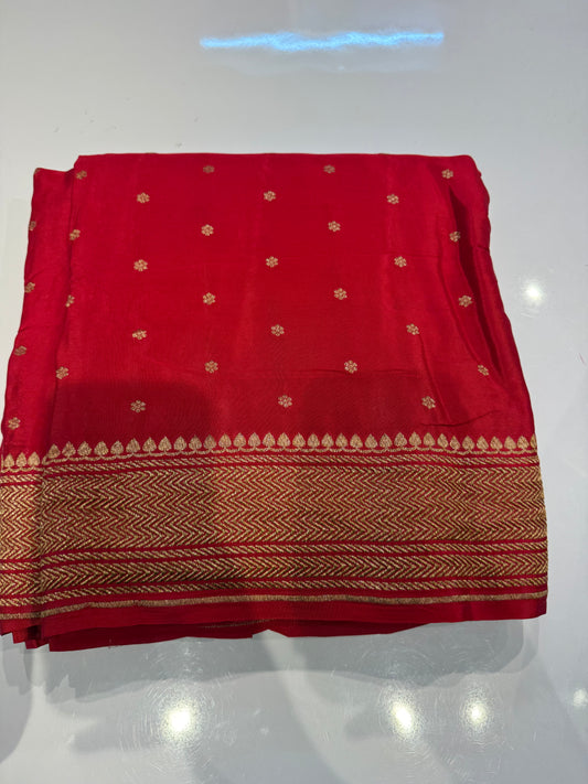 Red pure crepe Banarasi saree