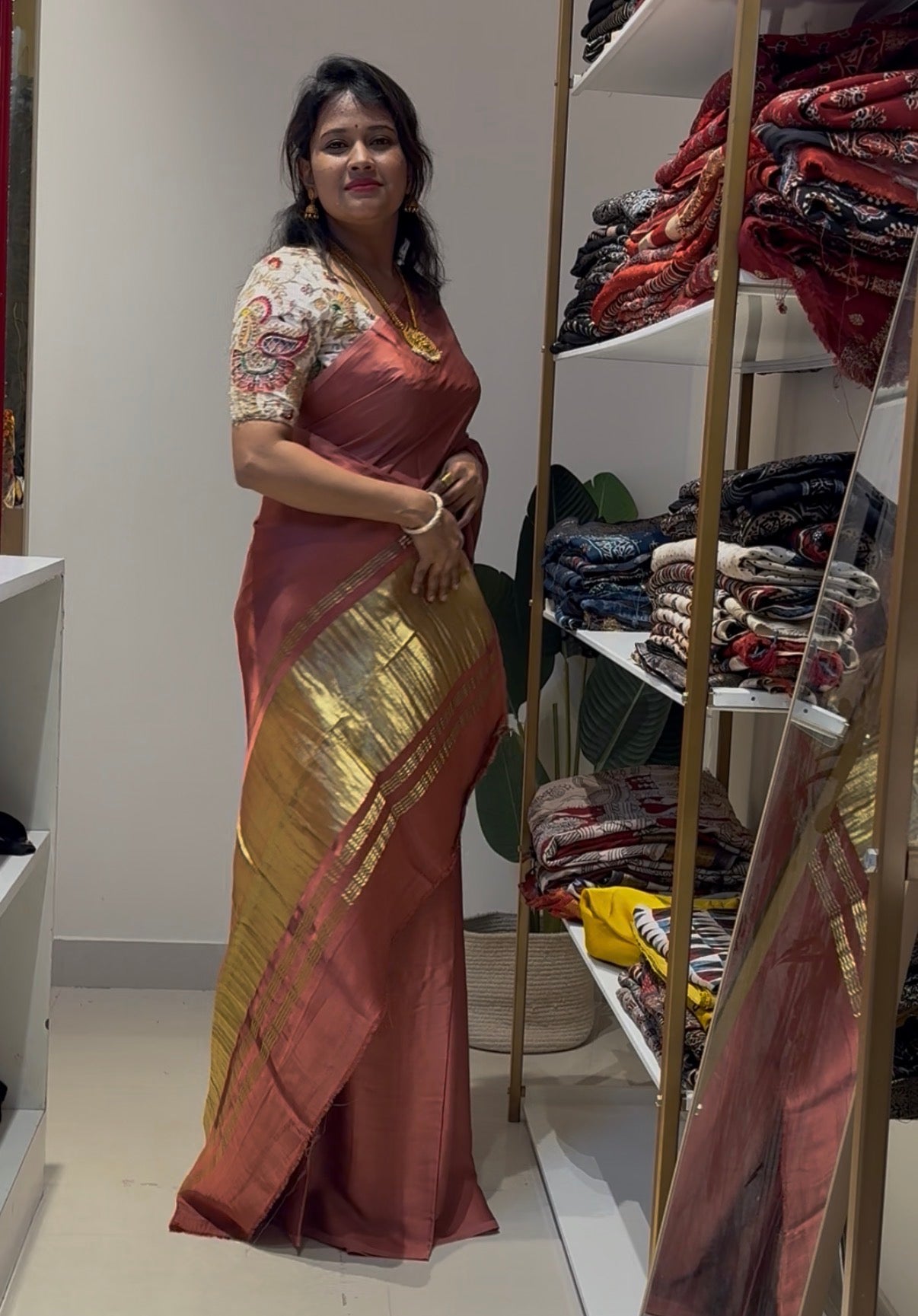 Peach pure plain modal silk saree with lagadi pallu