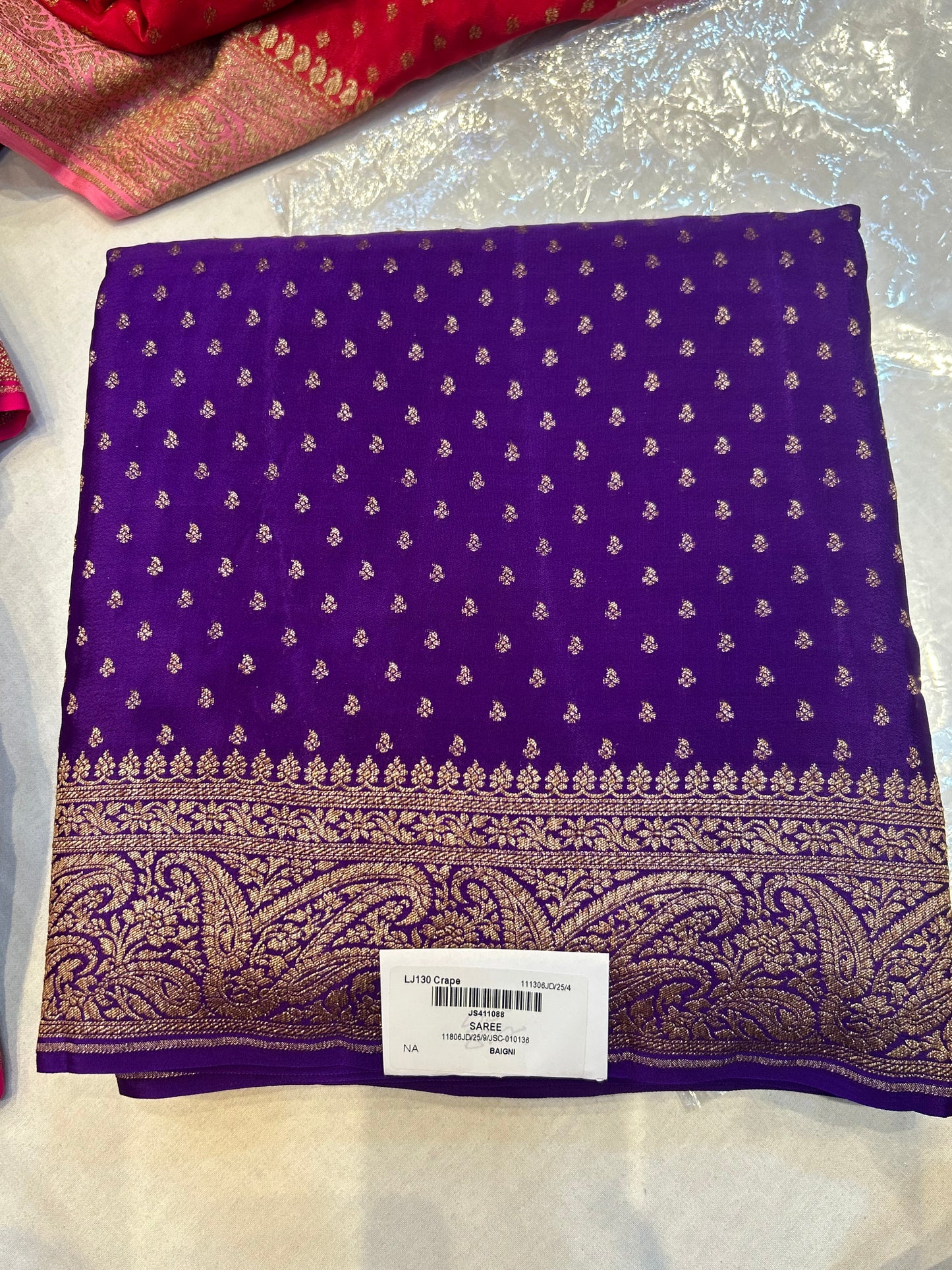 Purple pure crepe Banarasi saree
