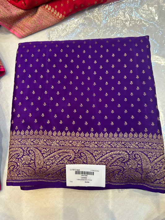 Purple pure crepe Banarasi saree