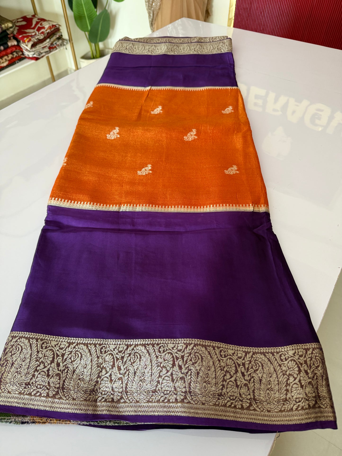 Purple with orange Premium viscose Saree
