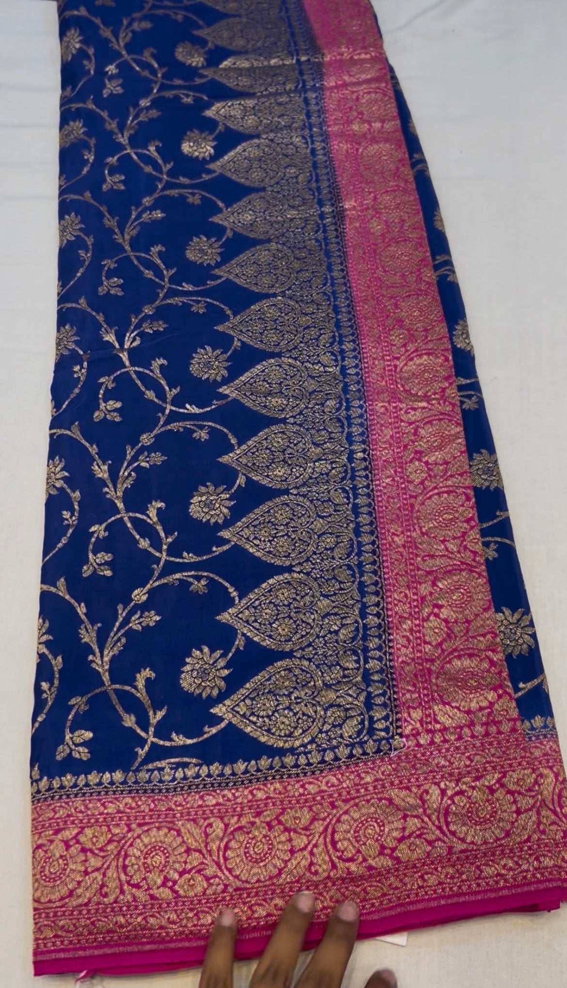 Blue with pink pure crepe Banarasi saree(pure101)