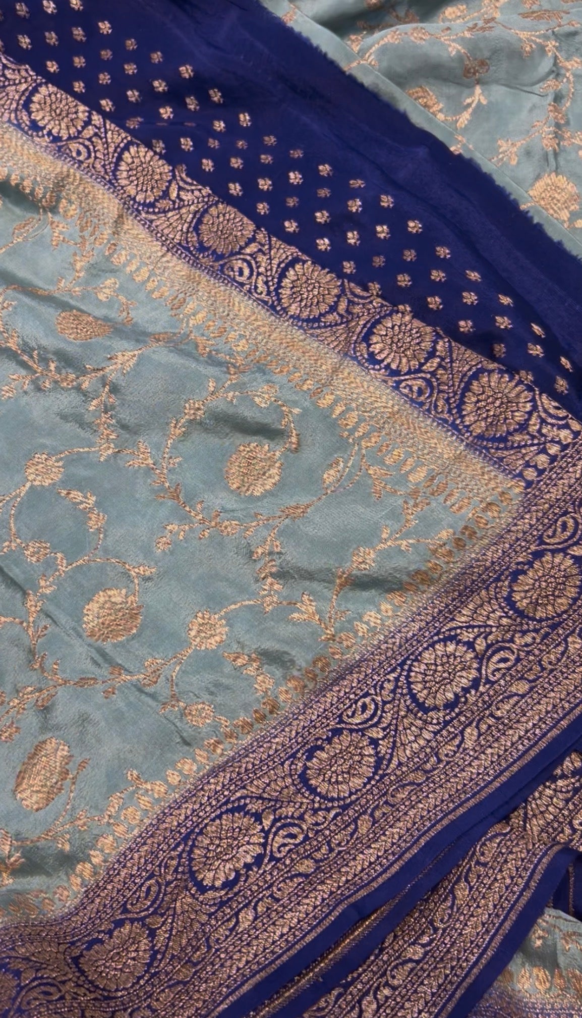 Blue pure crepe Banarasi saree(pure105)