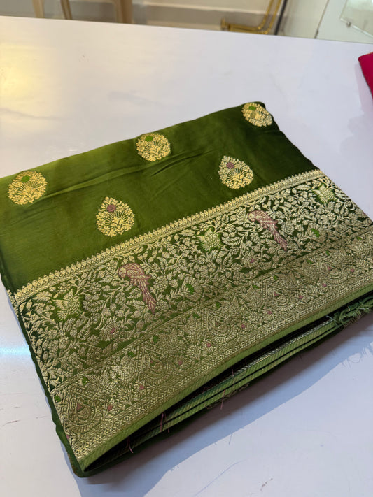 Green Pure mashru Satin Banarasi Silk Saree(SBSGPS99)