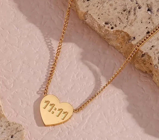 Anti Tarnish 11:11 Heart Themed Angel Make a Wish Necklace