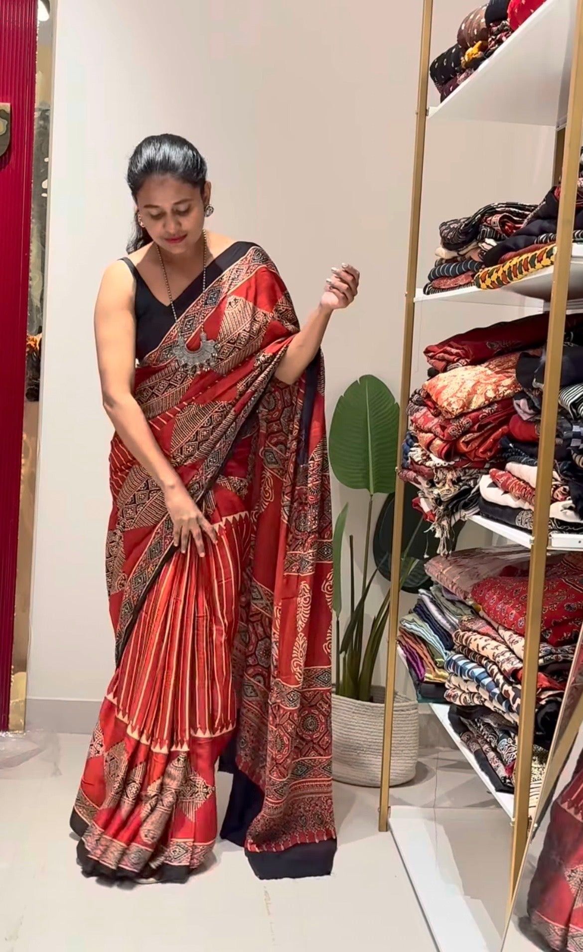 Red pure modal silk saree