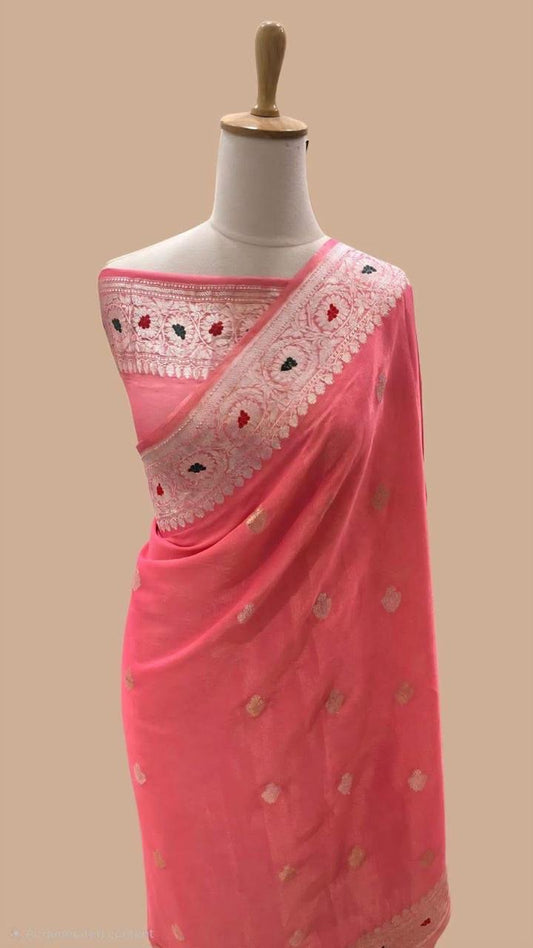 Banarasi pure tissue chiffon saree sliver zari saree