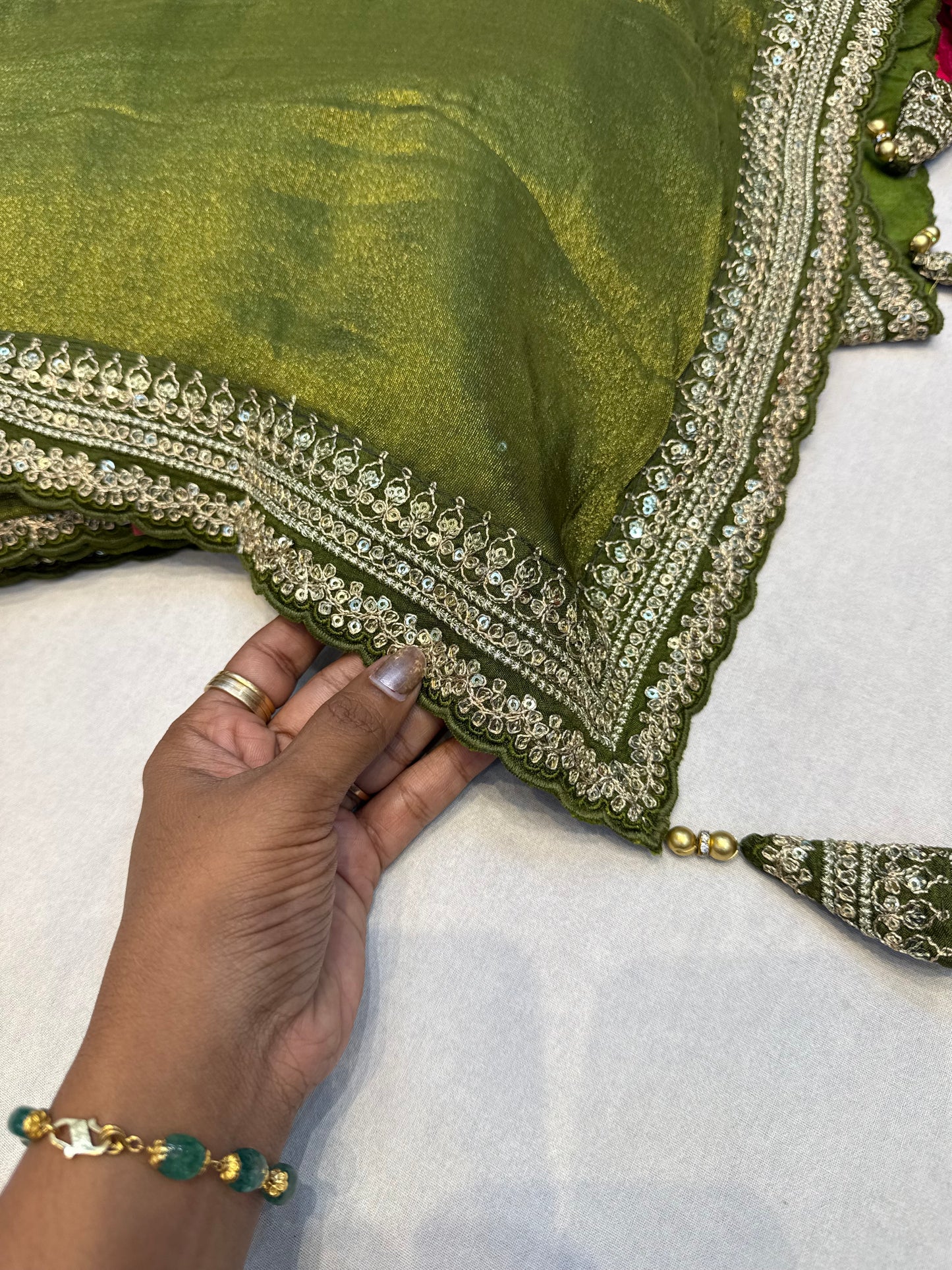 Green Sabyasachi inspired premium crepe silk saree