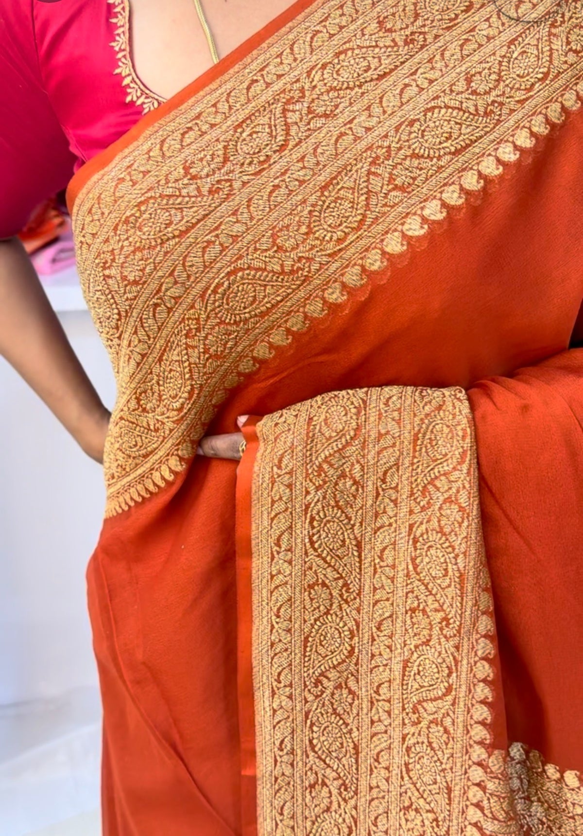 Rust Orange Pure khaddi georgette banarasi saree (SBSGKG01)