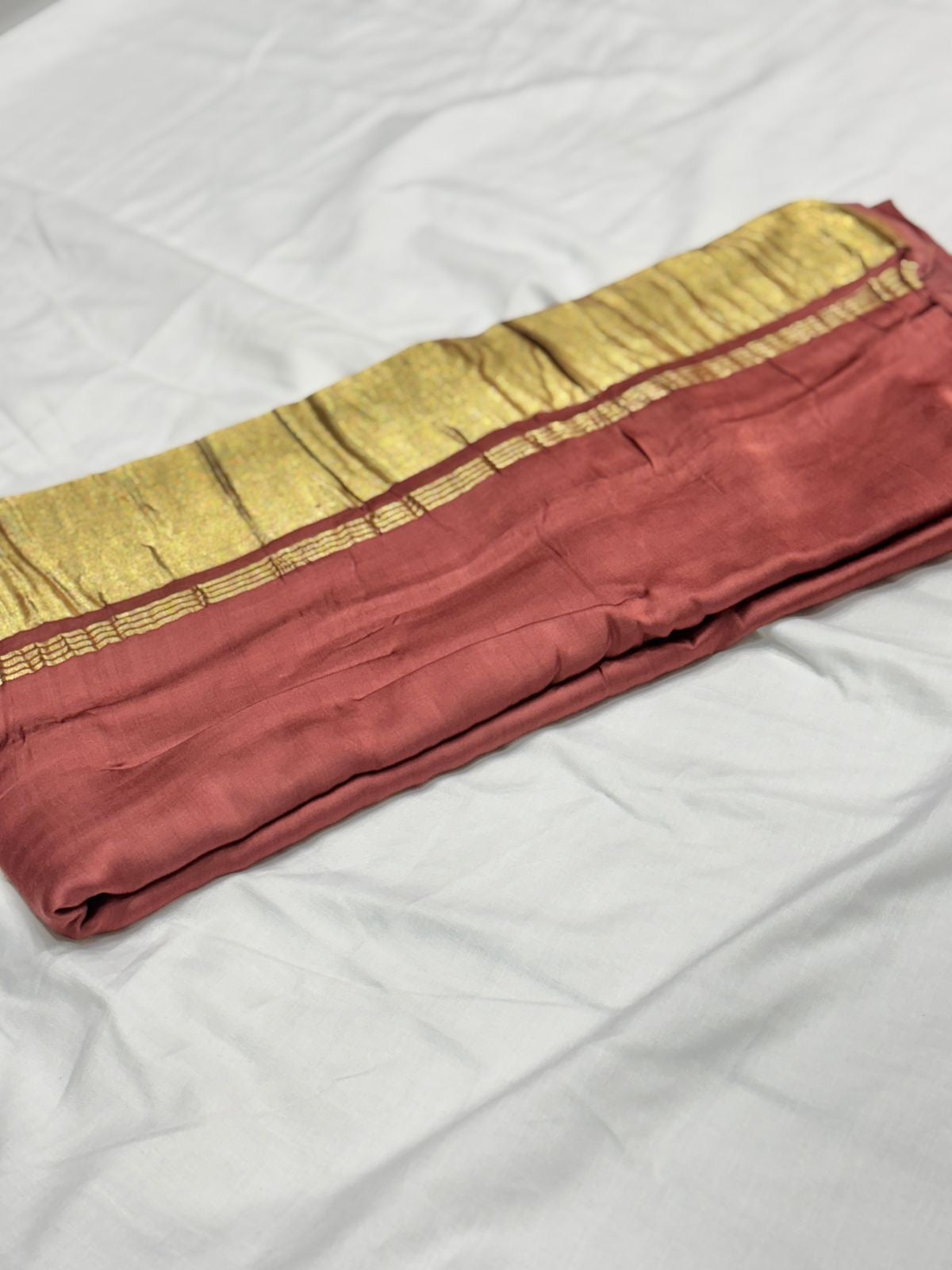 Peach pure plain modal silk saree with lagadi pallu