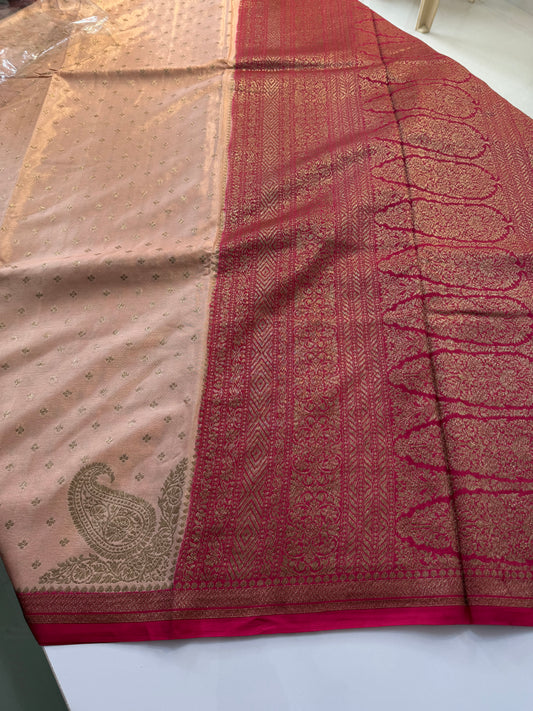 Celebrity inspired pink Pure Crepe chiffon banarasi saree with konia design(pinkkonia)