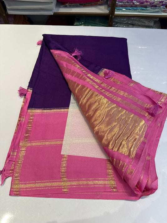 (Pre booking) Purple with pink Pure modal silk saree
