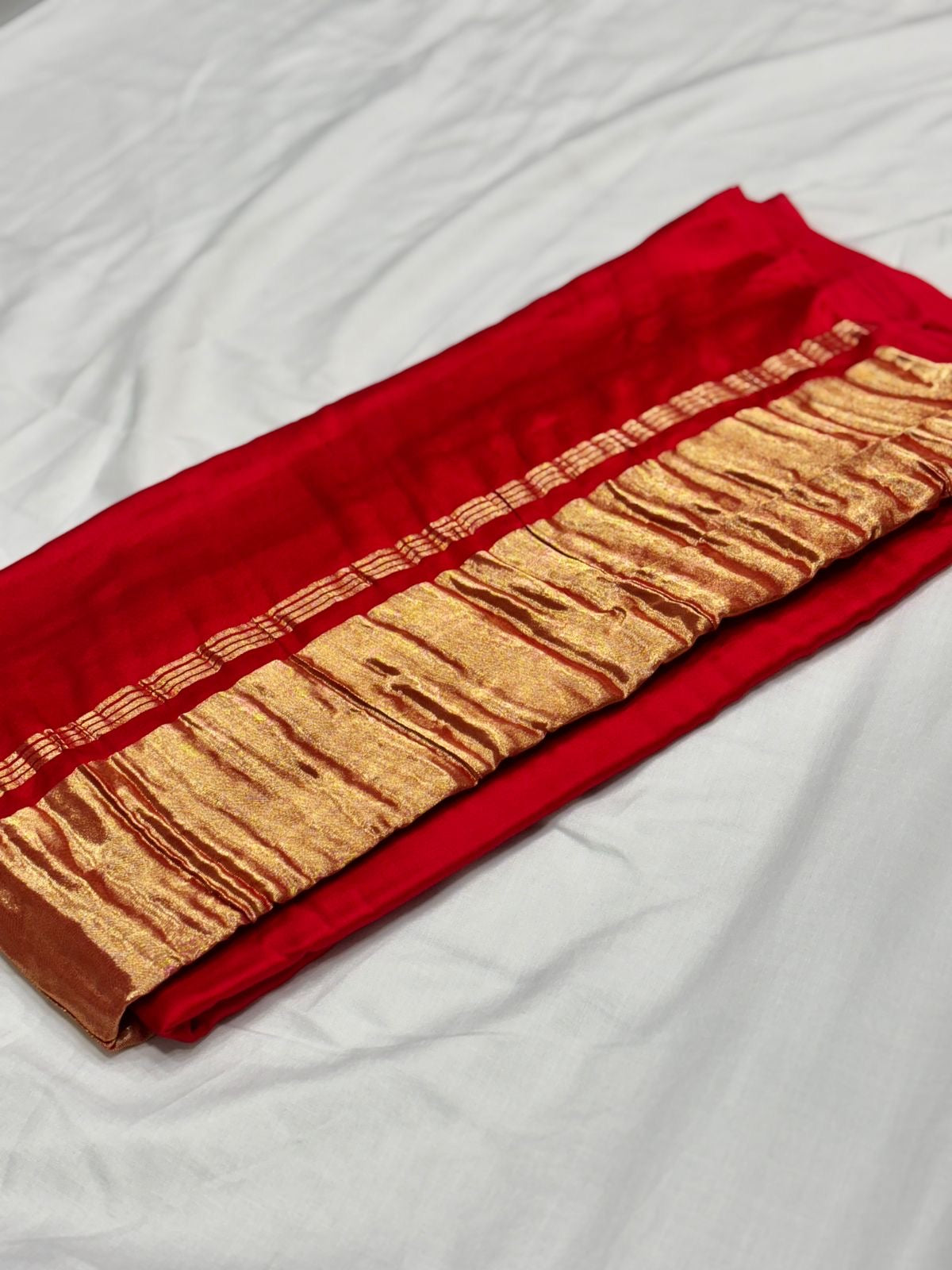 Red pure plain modal silk saree with lagadi pallu