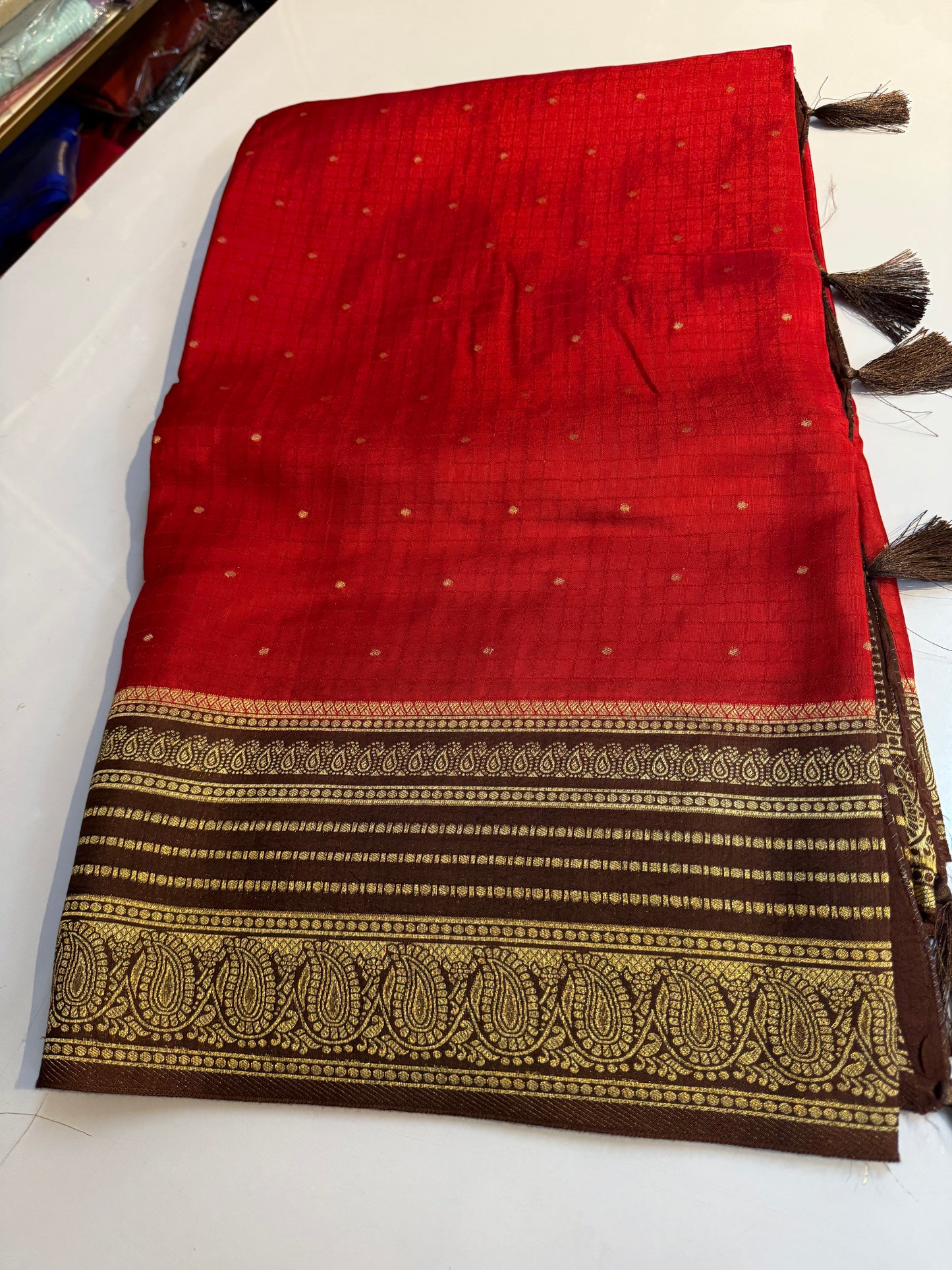 Red with brown raw mango silk Saree (SSV03)