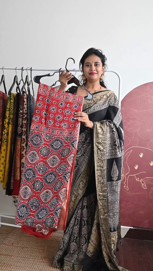 Ajrakh Dola Silk Saree