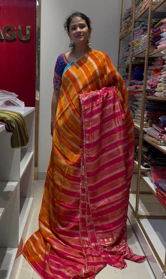 Orange With Pink Russian Viscose Saree