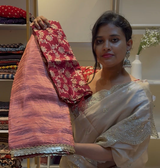 Pink soft crush saree