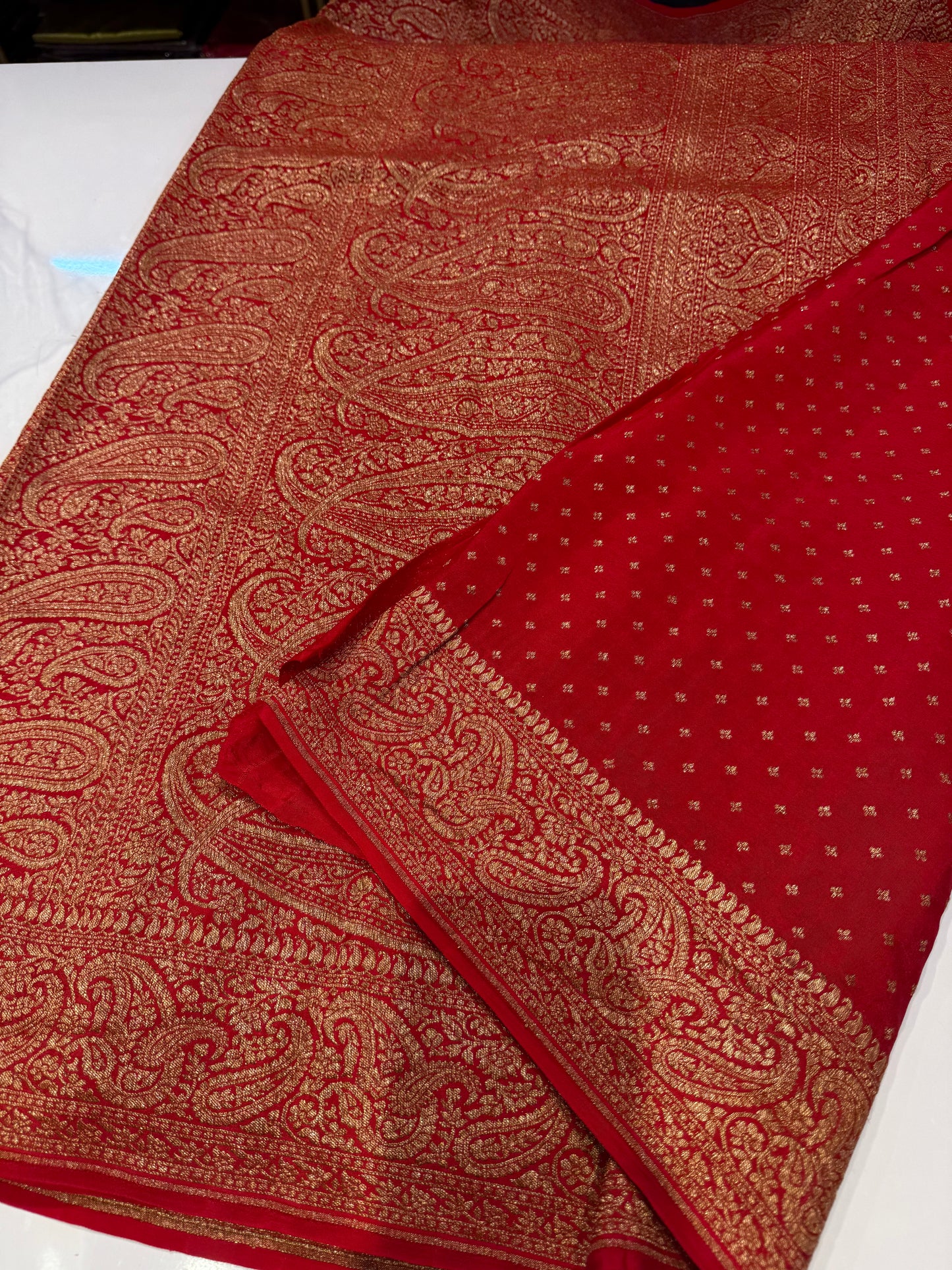 Red pure crepe Banarasi saree(pure110)