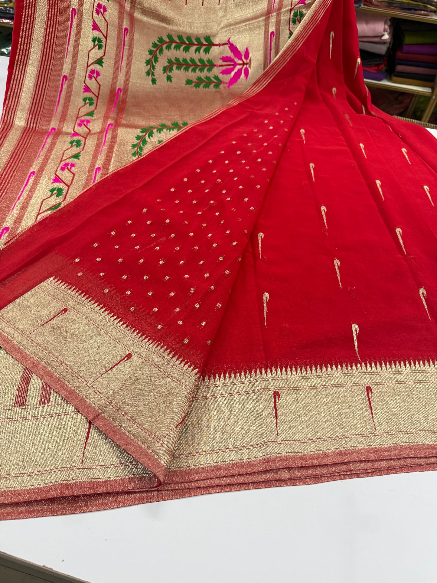 Red Soft georgette paithani saree(paithani03)