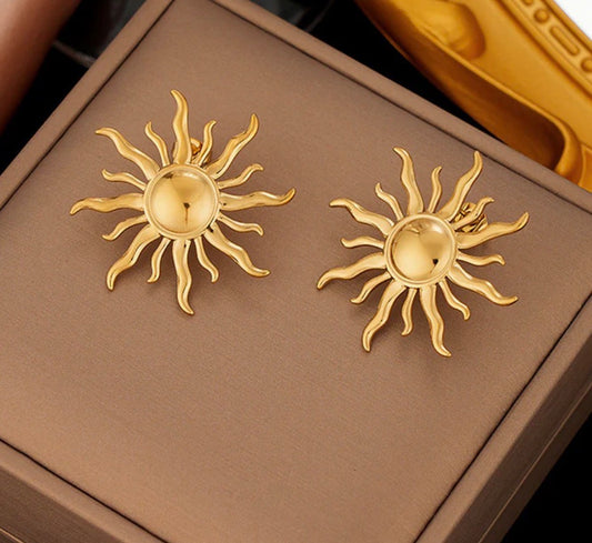 Anti Tarnish Sun Shaped Stud Earrings
