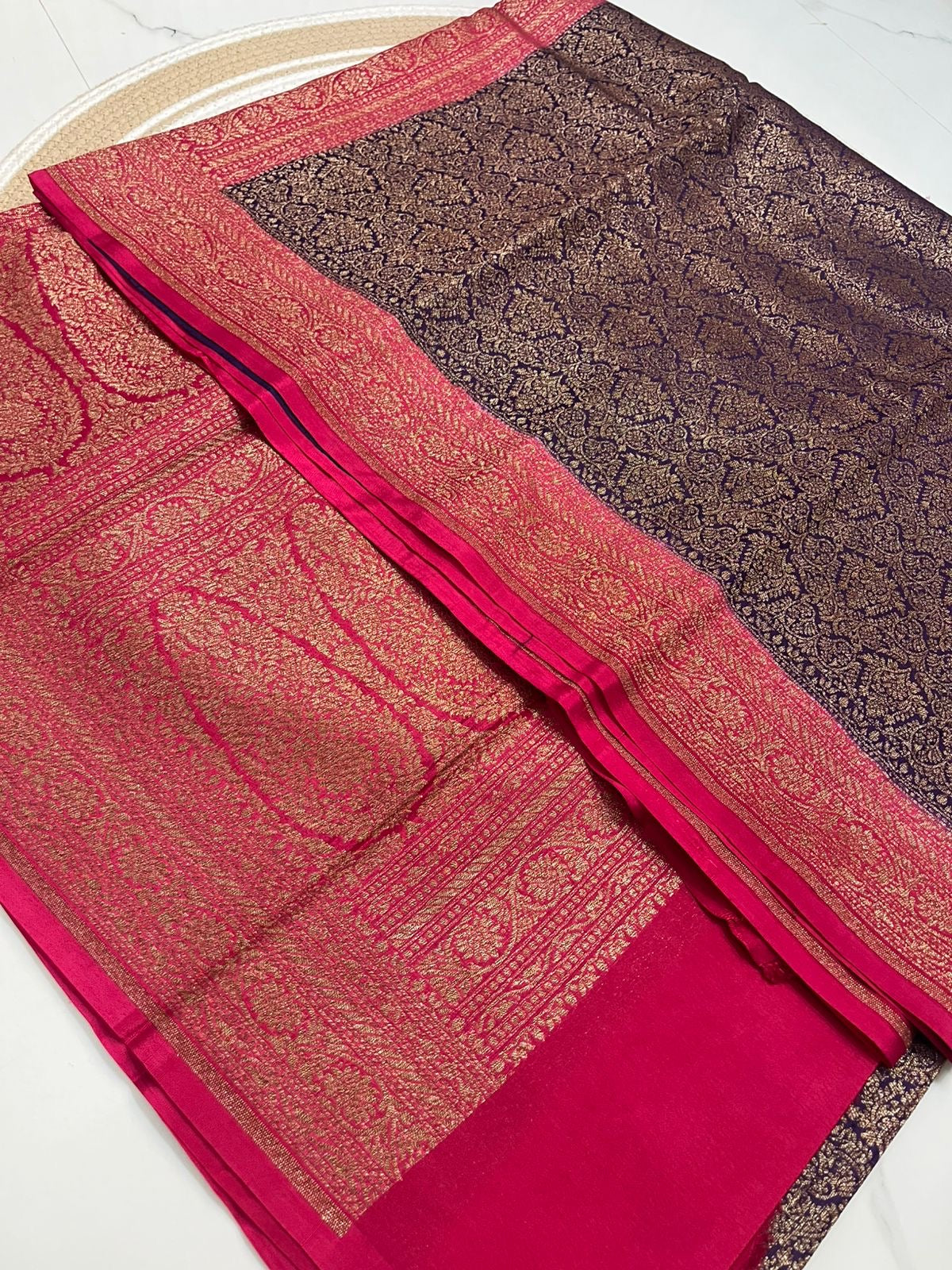 PURE BROCADE Khaddi Crepe Chiffon Handloom Banarasi Saree