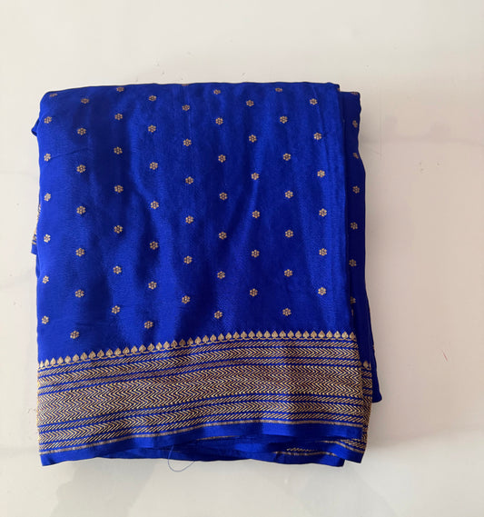 Royal blue pure crepe Banarasi saree