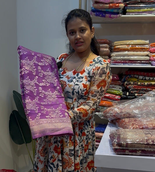 Lavender orange crushed Georgette Saree(georgette2100)